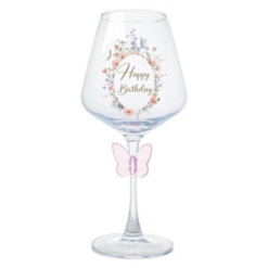 Wine Glass Birthday Pastel Flowers