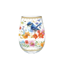 Floral Wren Wine Glass