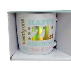 Happy 21st White Gold Foil Mug