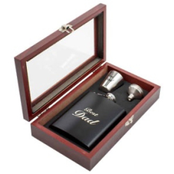 Black Dad Hip Flask Timber Gift Set