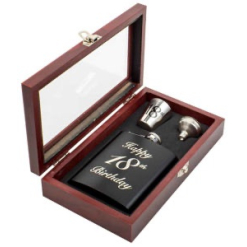 Black 18Th Hip Flask Timber Gift Set