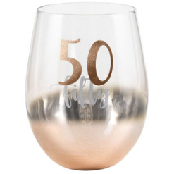50th Gold Ombre Stemless Wine Glass 600ml