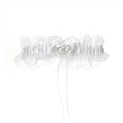 Wedding Garter White Diamante Heart