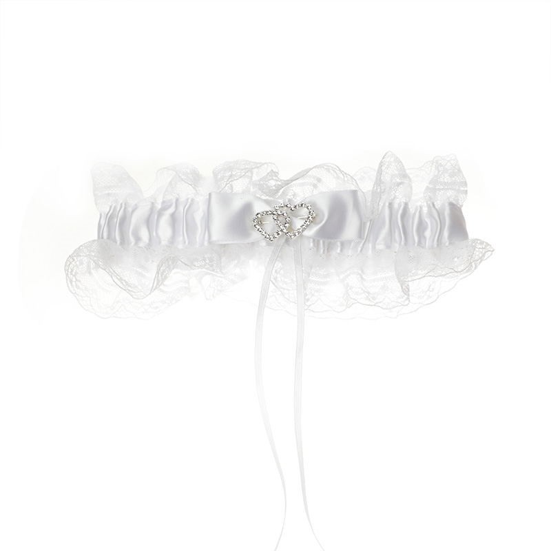 Wedding Garter White Diamante Heart