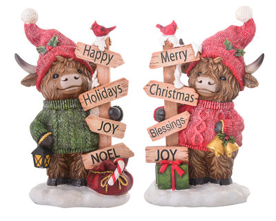 Xmas Highland Cow With Sign