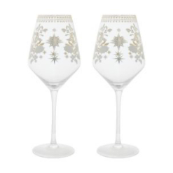 MW White Christmas Wine Glass 500ML Set of 2 Silver Gift Boxed