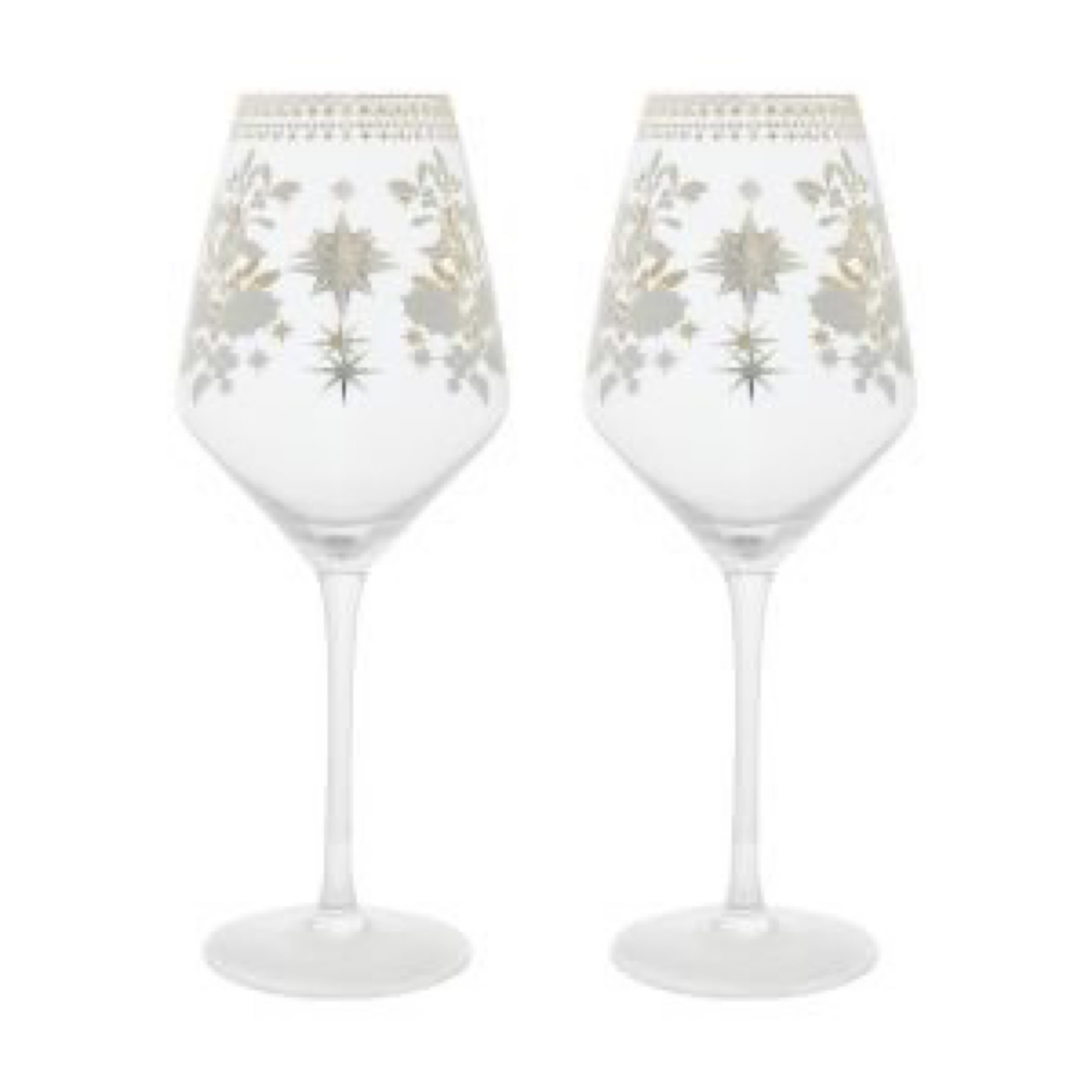 MW White Christmas Wine Glass 500ML Set of 2 Silver Gift Boxed