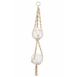Hanging Double Glass Bowl Macrame Pot Holder - 140cm