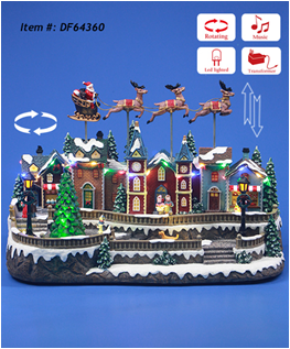 Christmas LED Village w Flying Sleigh & Turning Tree & music