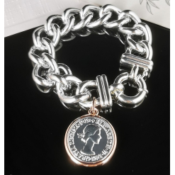 Bracelet Silver Chunky Adjustable Coin