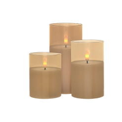 Let's Get Lit LED Flameless Candle Glass Hurricane Gold Set of 3 Gift Boxed