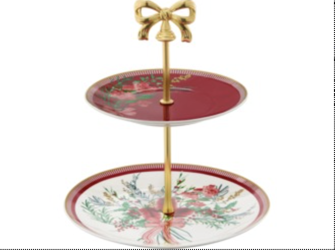 Festive Flora 2 Tiered Cake Stand Gift Boxed