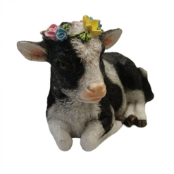 Resin Floral Cow 18.5x11x12cm