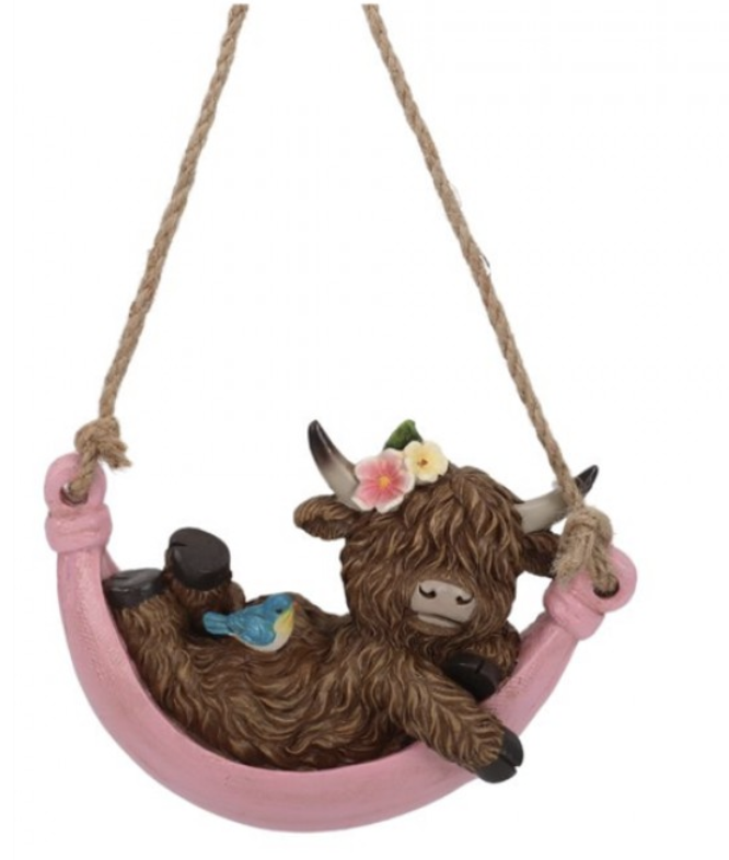 Highland Cow on hammock Pink