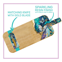 Bamboo Serving Platter with Resin Overlay Tranquil Butterflies