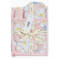 Renee 3 Piece Cotton Kitchen Textile Gift Set, Sky Pink