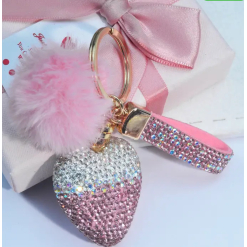 Keyring Pink and Clear Heart