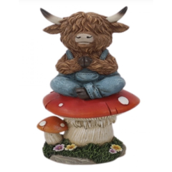 Resin Highland Cow on Mushroom