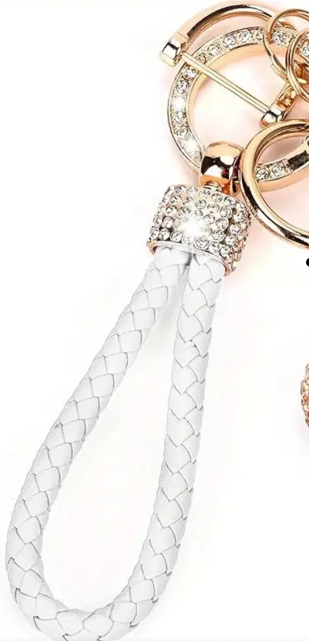 Car Wrist Keychain Rhinestone White