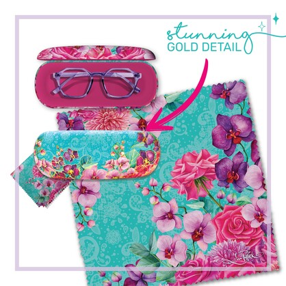 Glasses Case with cleaning cloth & gold foiling on top face. Rose Bouquet.