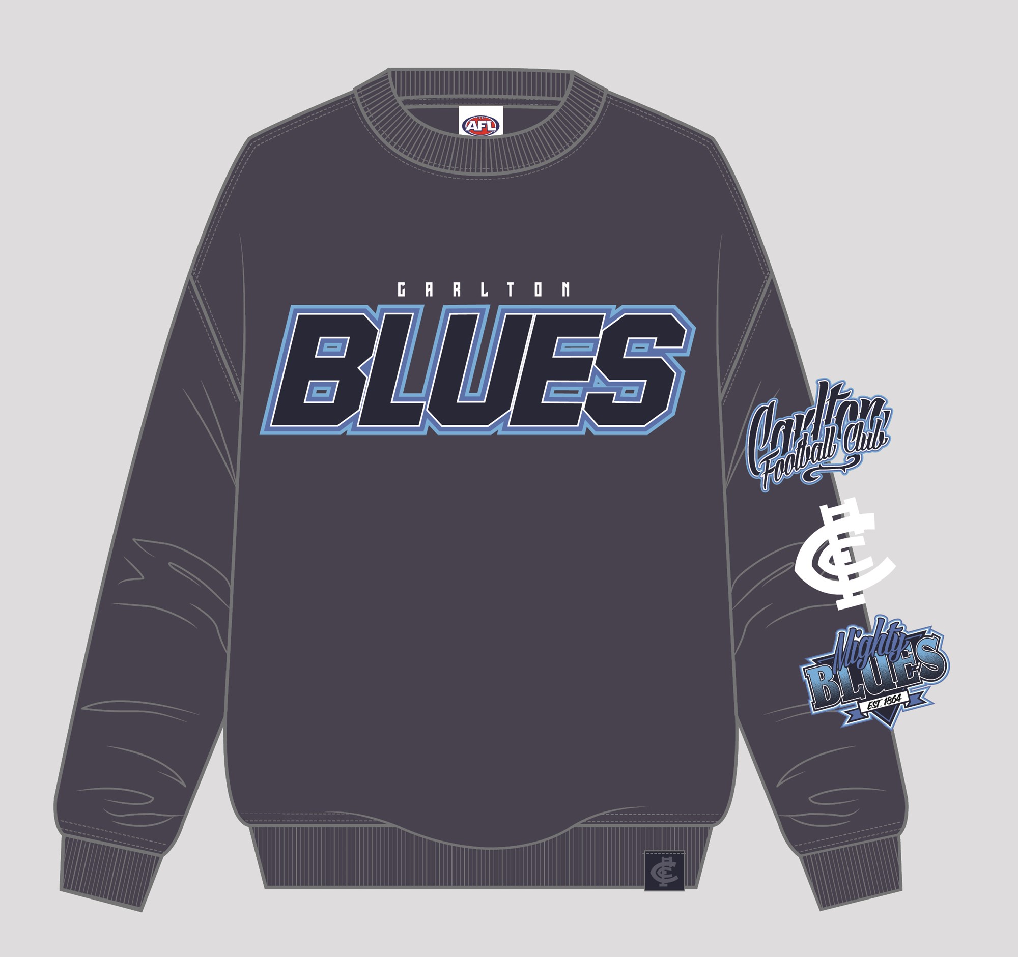 Mens Multi Logo Crew Blues