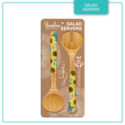 Set of 2 Bamboo Salad Servers on backing card. Bee Sunny.