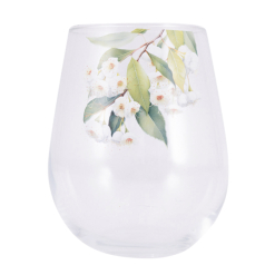 Native Blooms White Floral Stemless Wine Glass