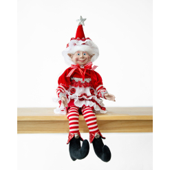 Xmas Candy Stripe Girl Elf Red and White 65cm