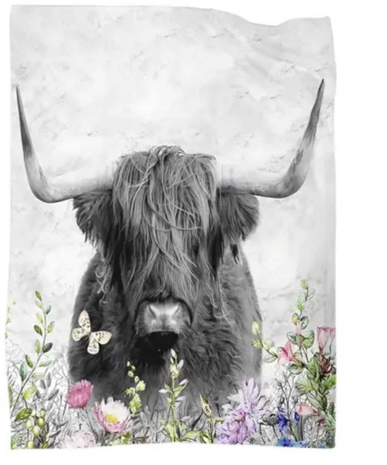 Highland Cow with Flowers Throw Blanket Highland 150cm X 200