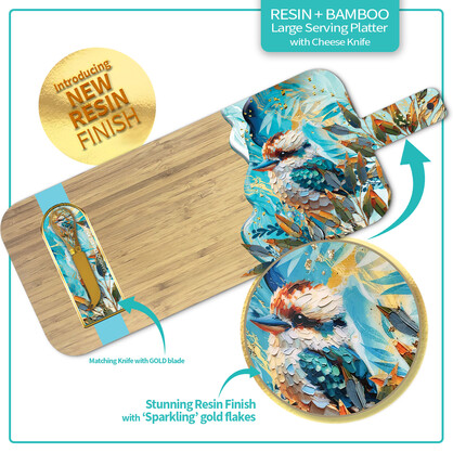 Resin Bamboo Serving Platter + 1 matching cheese knife - Charming Kooka design