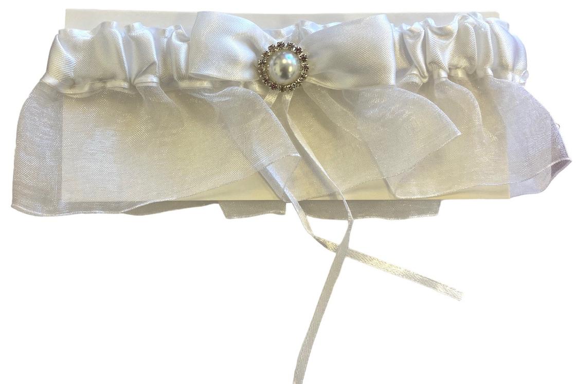 Wedding Garter White Pearl Organza