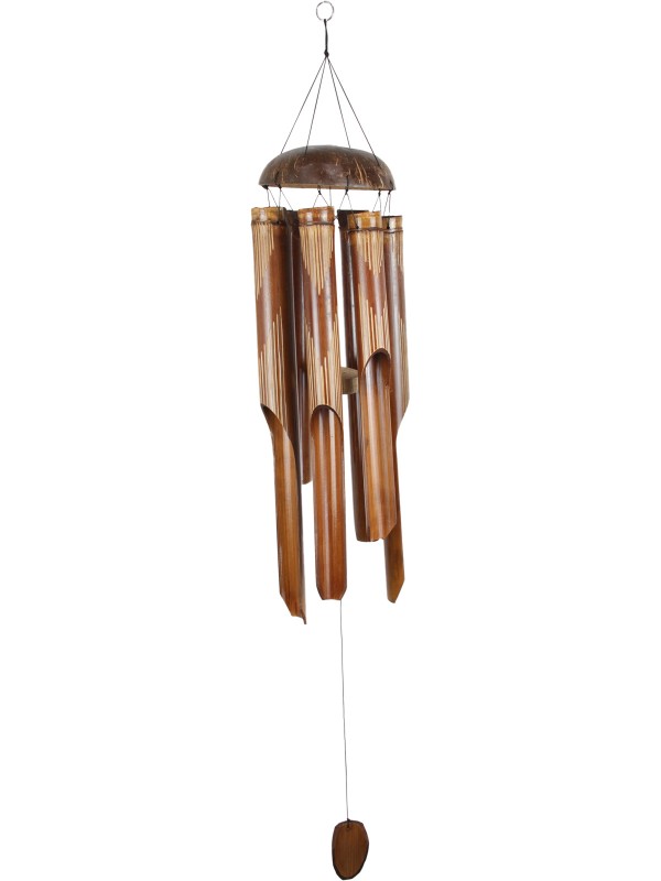 6 Tube Carved Stripe Pattern Bamboo Wind Chime with Coconut Top