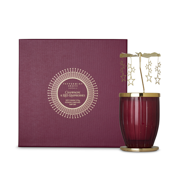 Large Candle 370g & Carousel Gift Set - Champagne & Red