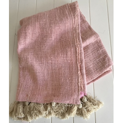 Baby Pink Throw Blanket in Raw Cotton Feel Material