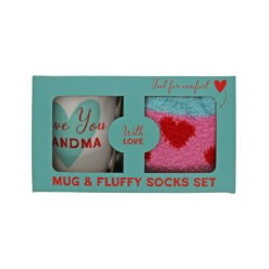 Love you grandma fluffy sock mug set