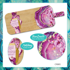 Crystal Resin Bamboo Board + 1 matching cheese knife Rose Quartz Orchids