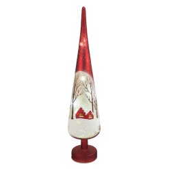 Glass Led Red House Scene Tree Lge