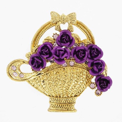 Gold Flower Basket Brooch Swaroski