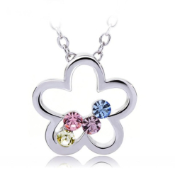 Flower Pendant with Multi Swarovski Crystal Necklace