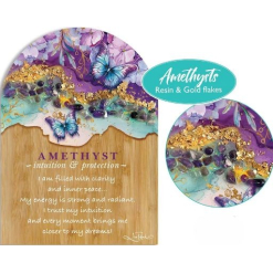 Crystal Resin Bamboo Affirmation Plaque Amethyst Butterflies
