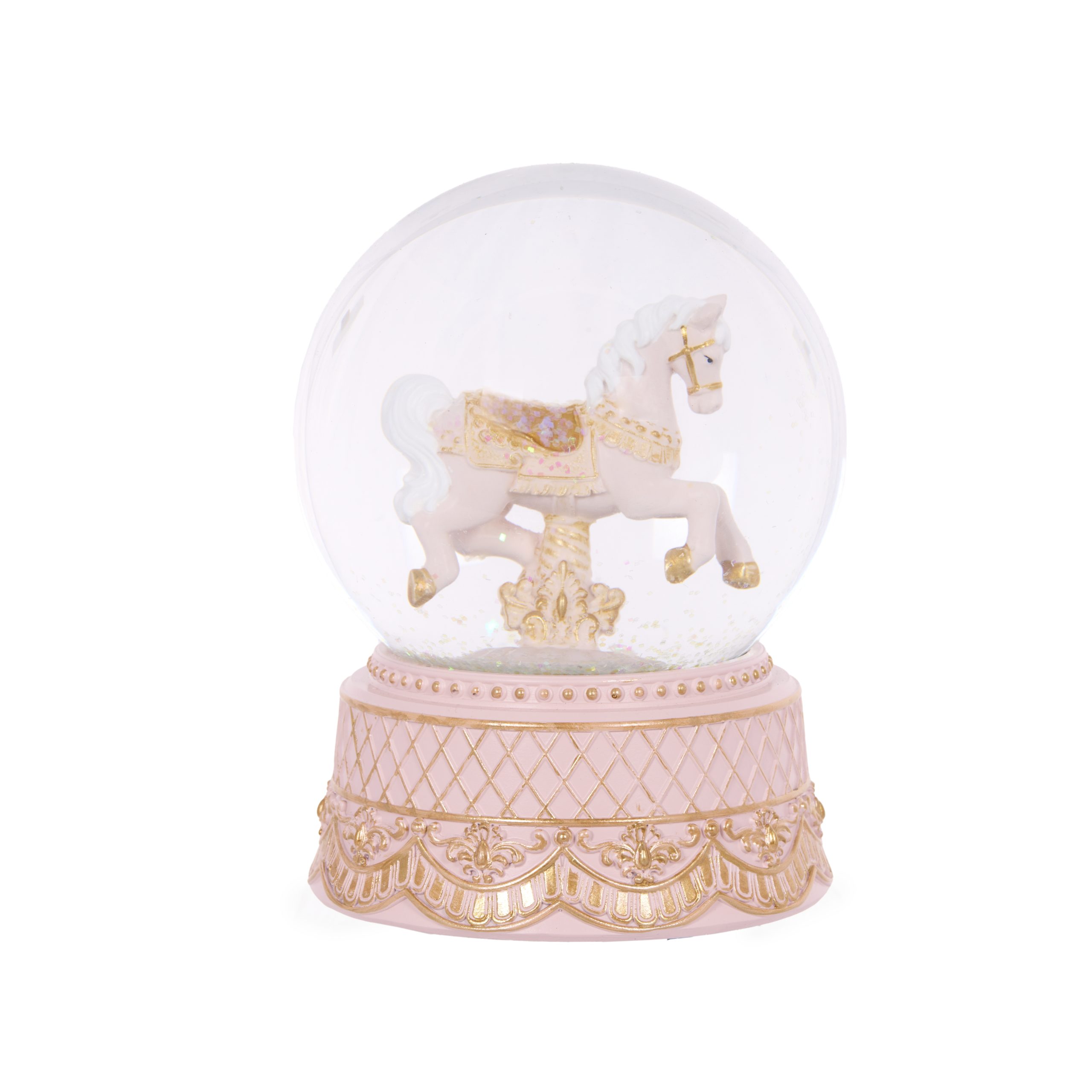 Holly and Ivy Exquisite Pink Rocking Horse Snow Globe