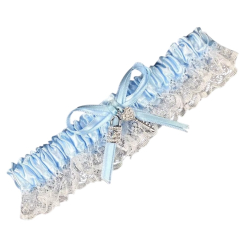Wedding Garter Blue with Lock and Key Diamante