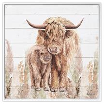 40x40cm Framed Canvas with Highland Cow Design