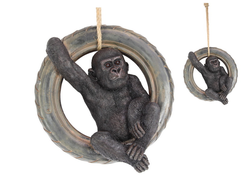 42cm Hanging Gorilla In Tyre Swing