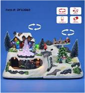 Christmas LED Village w Flying Seilgh & Train & Music