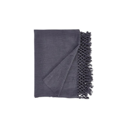 Crossed Fringe Throw Rug - Grey