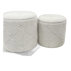 Cream Ottomon Storage Stools Set of 2