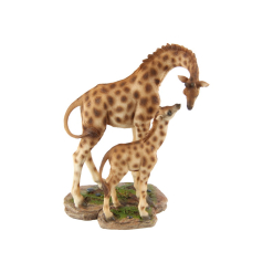 Giraffe with Baby Standing on Grass