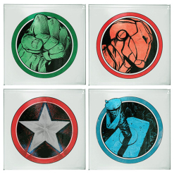 Marvel Comics Glass Coasters Iron Man Thor Captain America Hulk