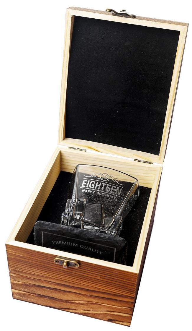 18th Wood Box Whiskey Glass Coaster Box